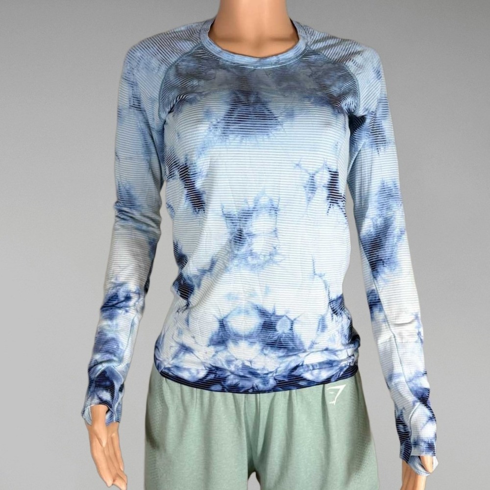 Lululemon Swiftly Tech Long Sleeve 2.0 Blue Tie Dye Stripe Size 8 Workout Top
